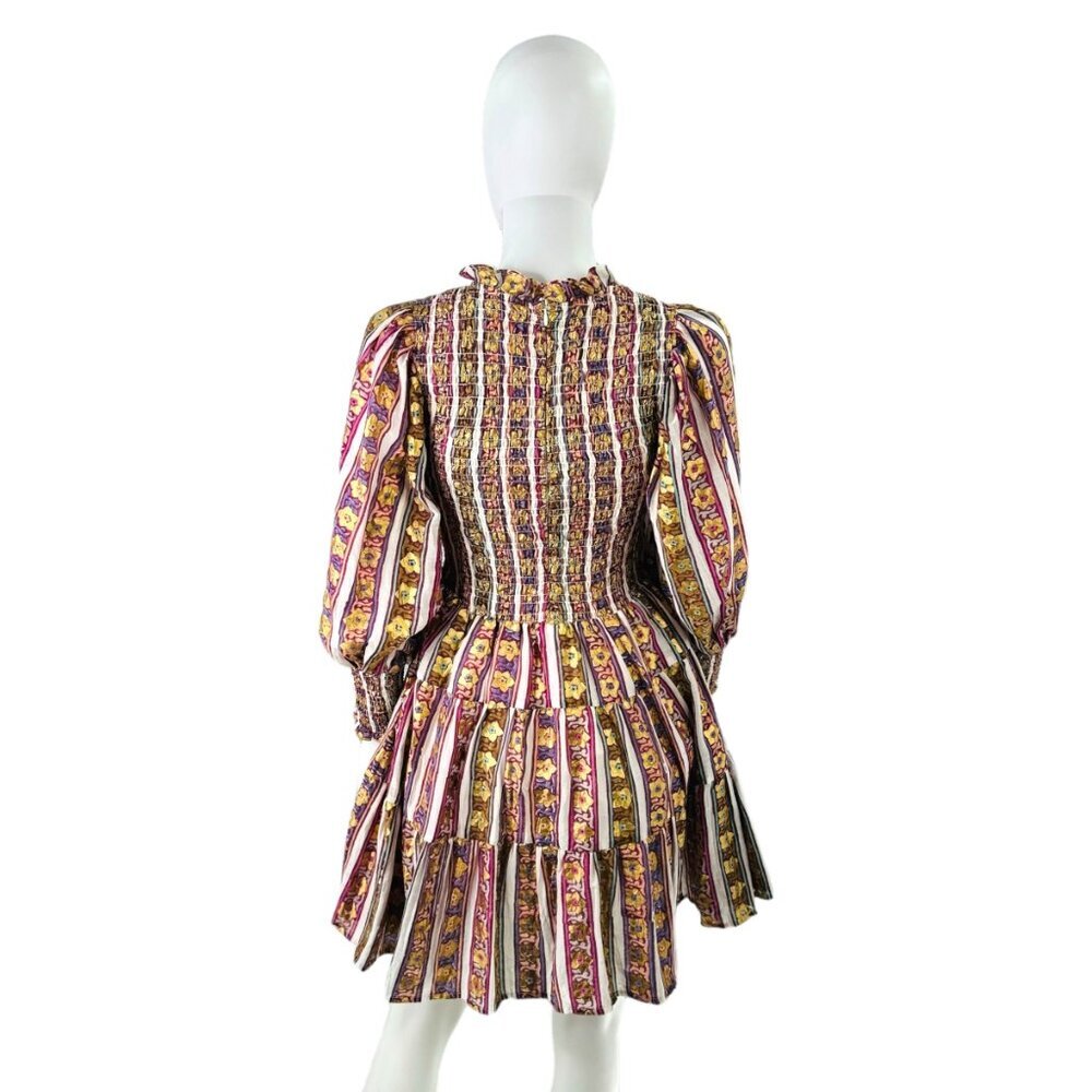 Oliphant NEW Petal Smocked Flirty 3/4 Sleeve Smocked Floral Mini Dress Size S - Picture 4 of 9